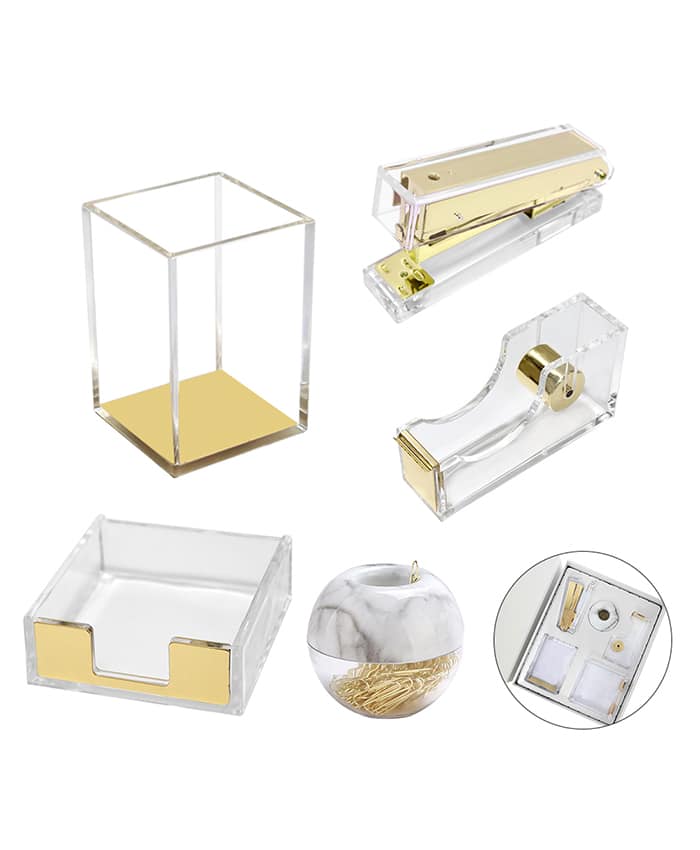 Premium Acrylic Gold Metal Stationery Set