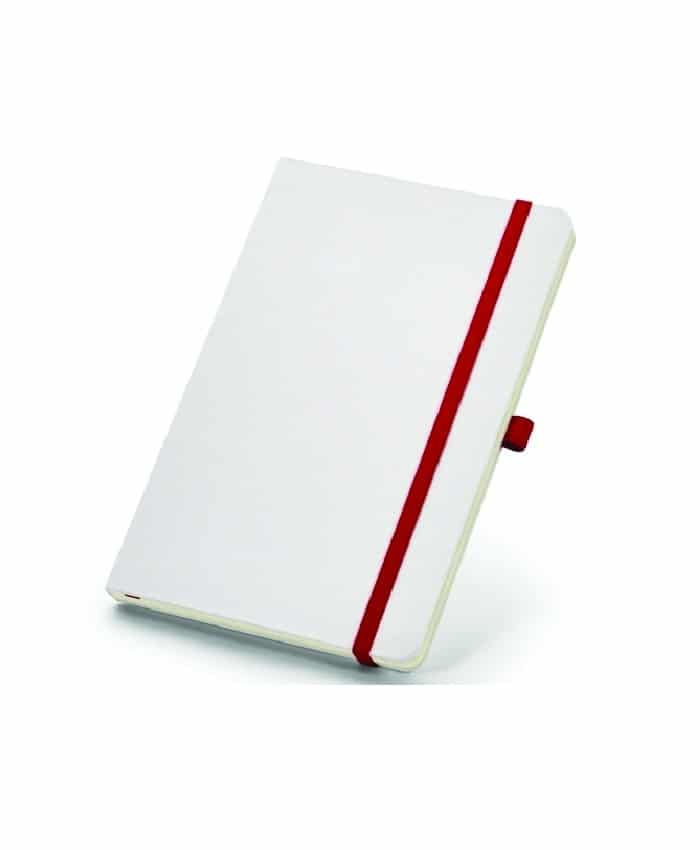 WHITE PU NOTEBOOK WITH PEN SLOT