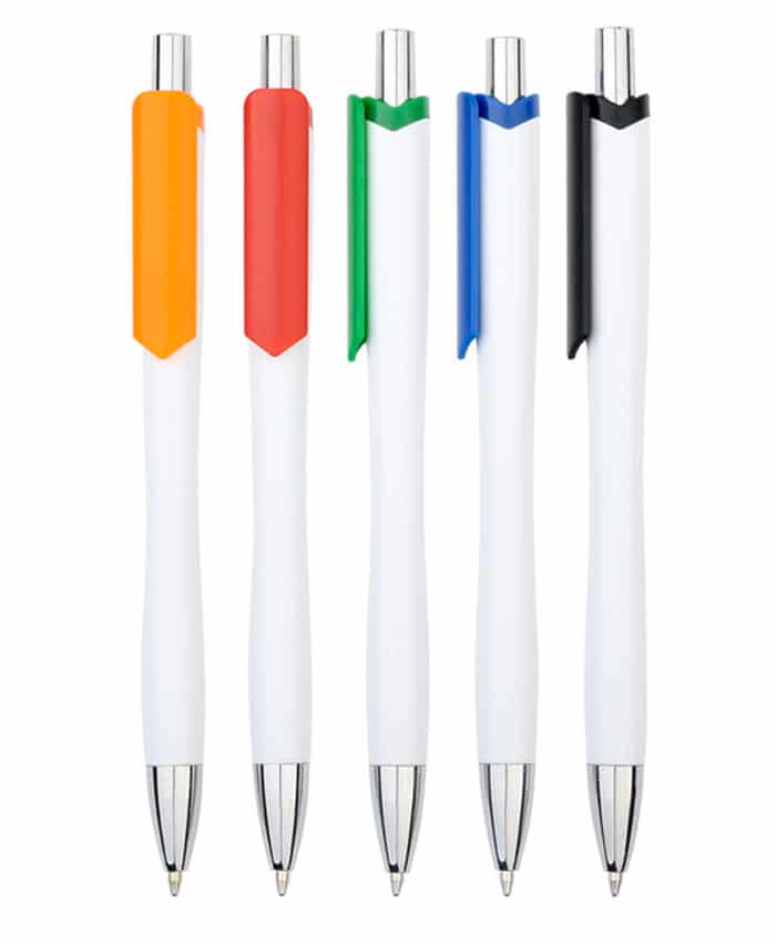 WHITE SHINY CHROMED PLASTIC BALL PEN