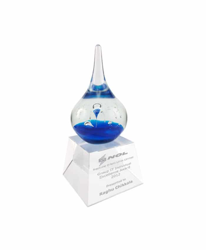 WATER DROP SHAPE GLASS TROPHY