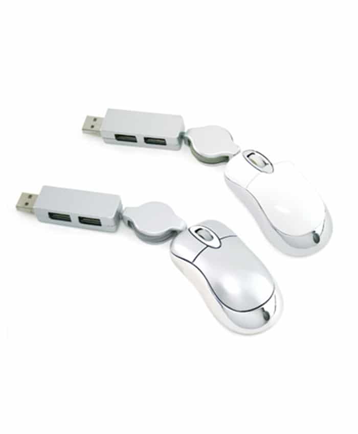 RETRACTABLE MOUSE WITH 2 PORT HUB (SILVER)