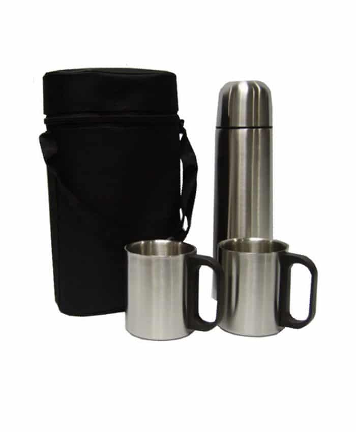 STAINLESS STEEL VACUUM FLASK WITH 2 CUPS & POUCH